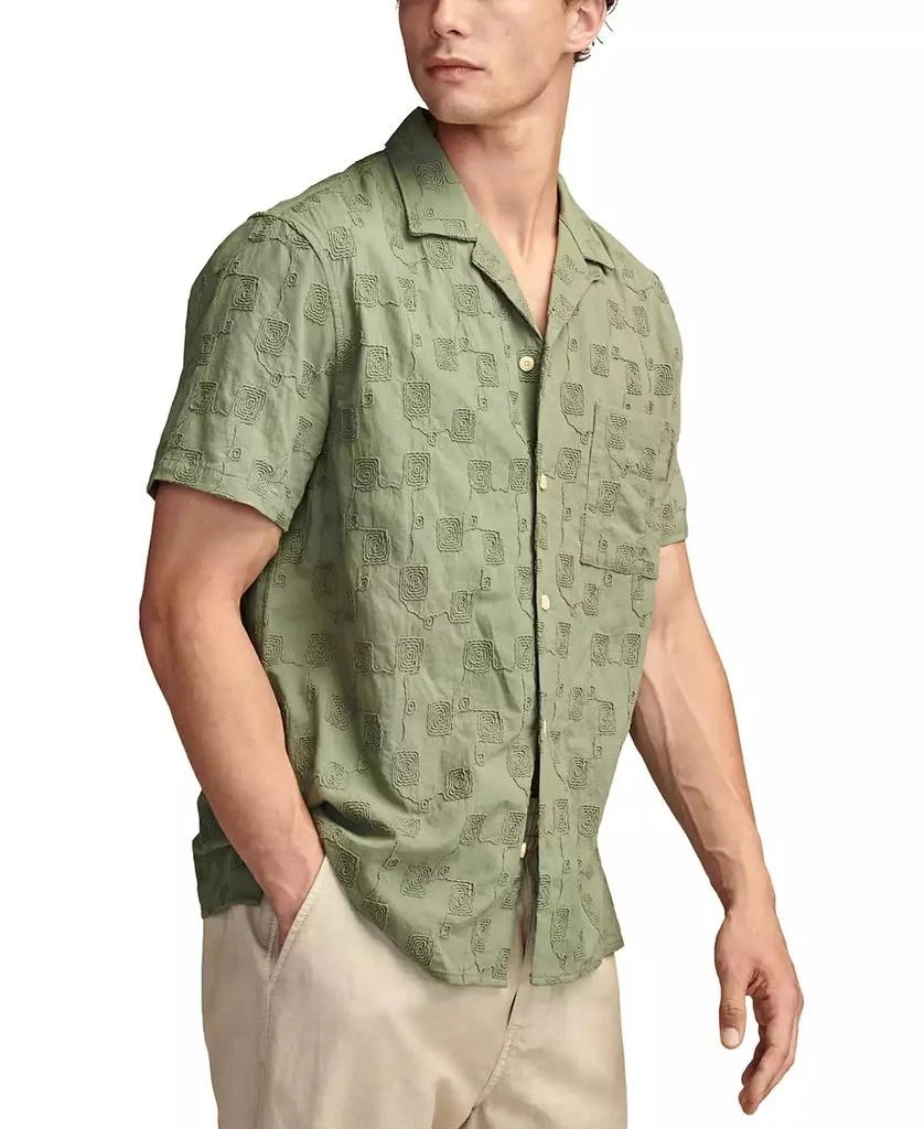 Lucky Brand Men's Embroidered Camp Collar Textured Short Sleeve Shirt 3
