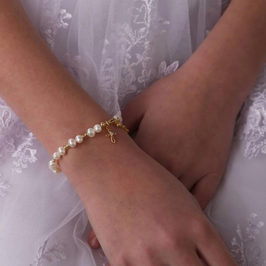 Cherished Moments Cherished Moments - Kid
s Mae Cross Pearl Bracelet 3