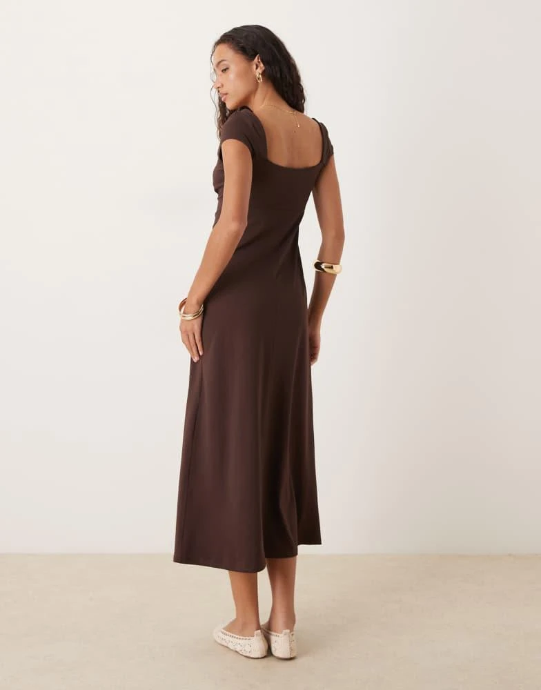 ASOS ASOS DESIGN cap sleeve midi tea dress in chocolate 4
