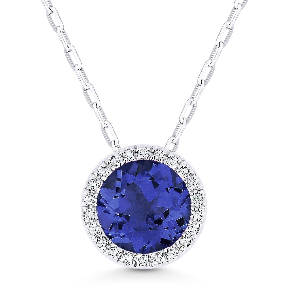 SSELECTS 1.66Ct Created Sapphire 16"pendant Necklace In 14K White Gold