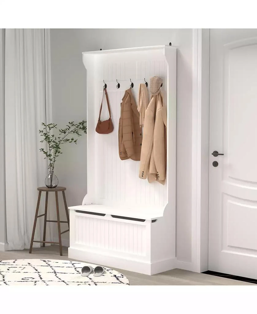 Streamdale Furniture Entryway Bench with Coat Rack, Shoe Storage, 
Hooks - White