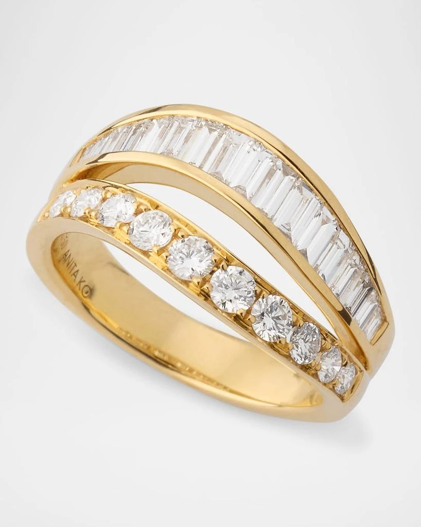 Anita Ko 18K Yellow Gold Baguette and Round Diamond Two-Wave Ring 3