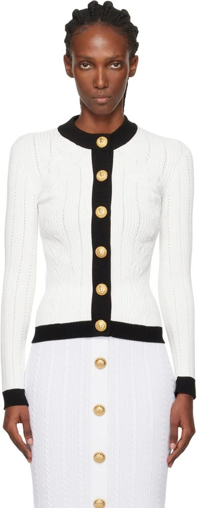 Balmain White 
Black Cable-Knit Cardigan 1