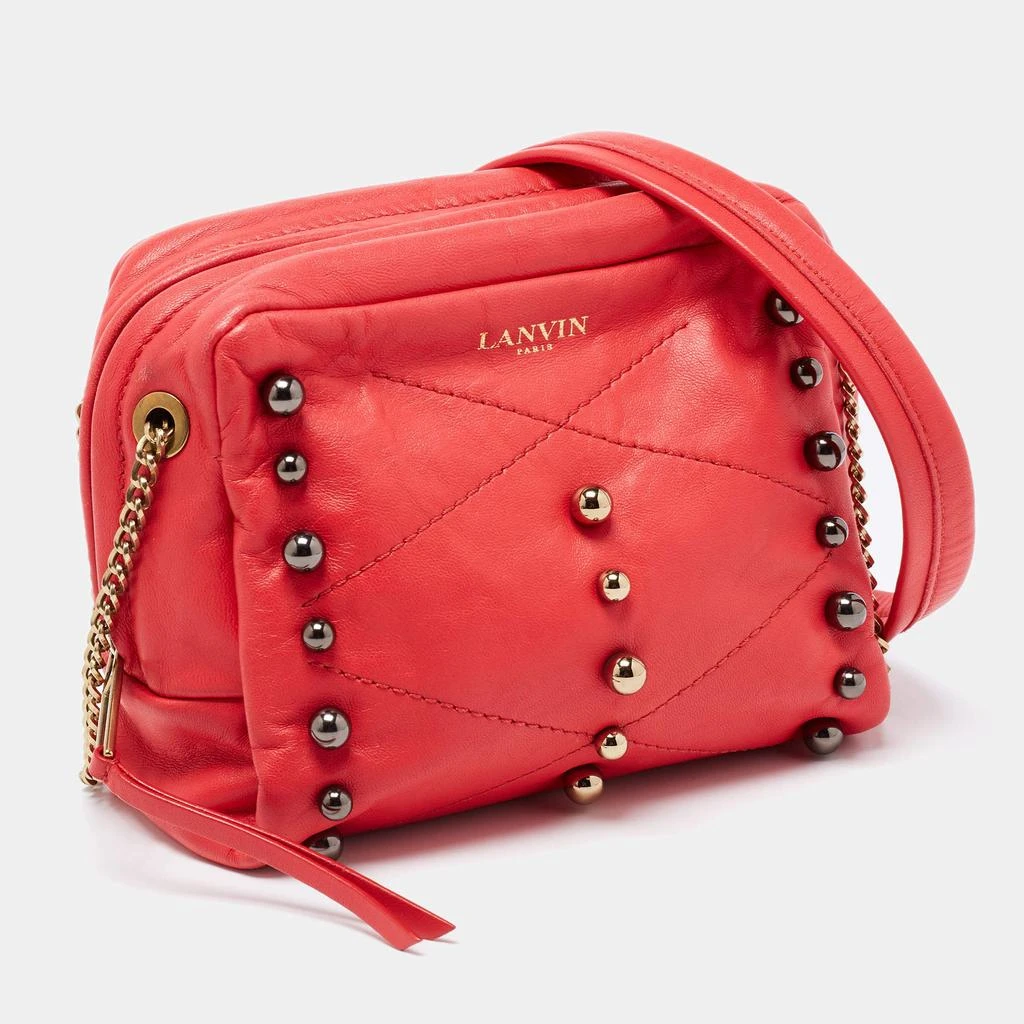Lanvin Lanvin Coral Red Leather Sugar Studded Shoulder Bag 4
