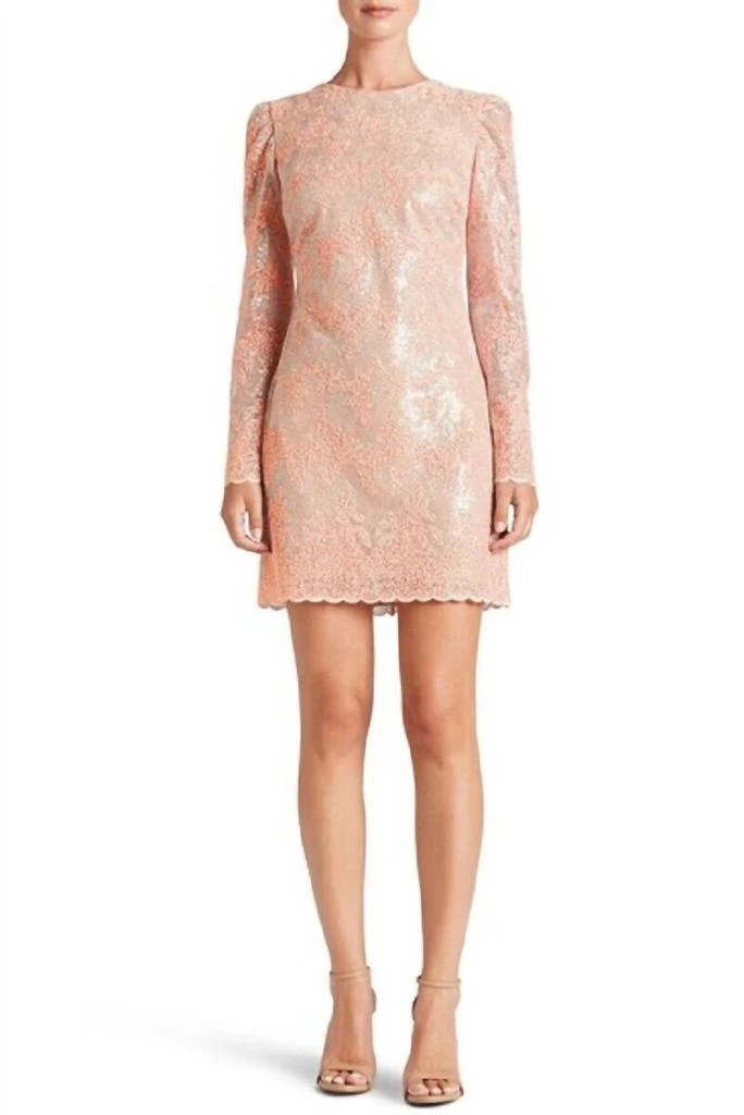 Dress The Population Dress The Population - Long Sleeve Coral Sequin Lace Mini Cocktail Dress 1
