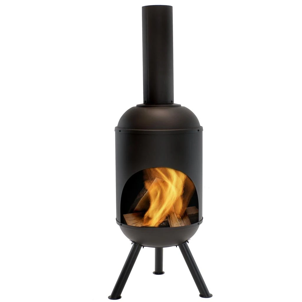 Sunnydaze Outdoor Backyard Patio Modern Steel Wood-Burning Fire Pit Chiminea with Wood Grate - 5' - Black 5