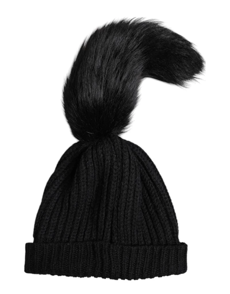 Shop Dolce & Gabbana Black Acrylic Knitted Fur Winter Beanie  display picture 3