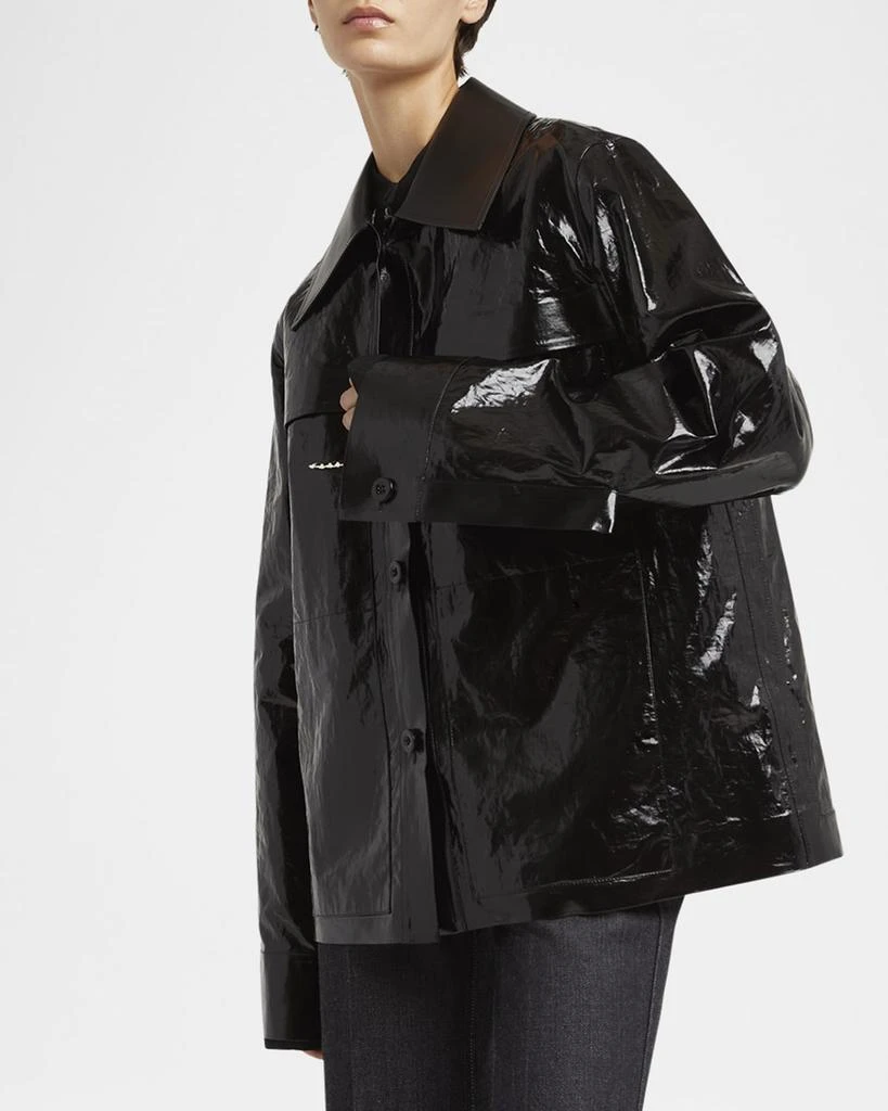 Jil Sander Lacquered Linen Sport Jacket With Leather Collar 5