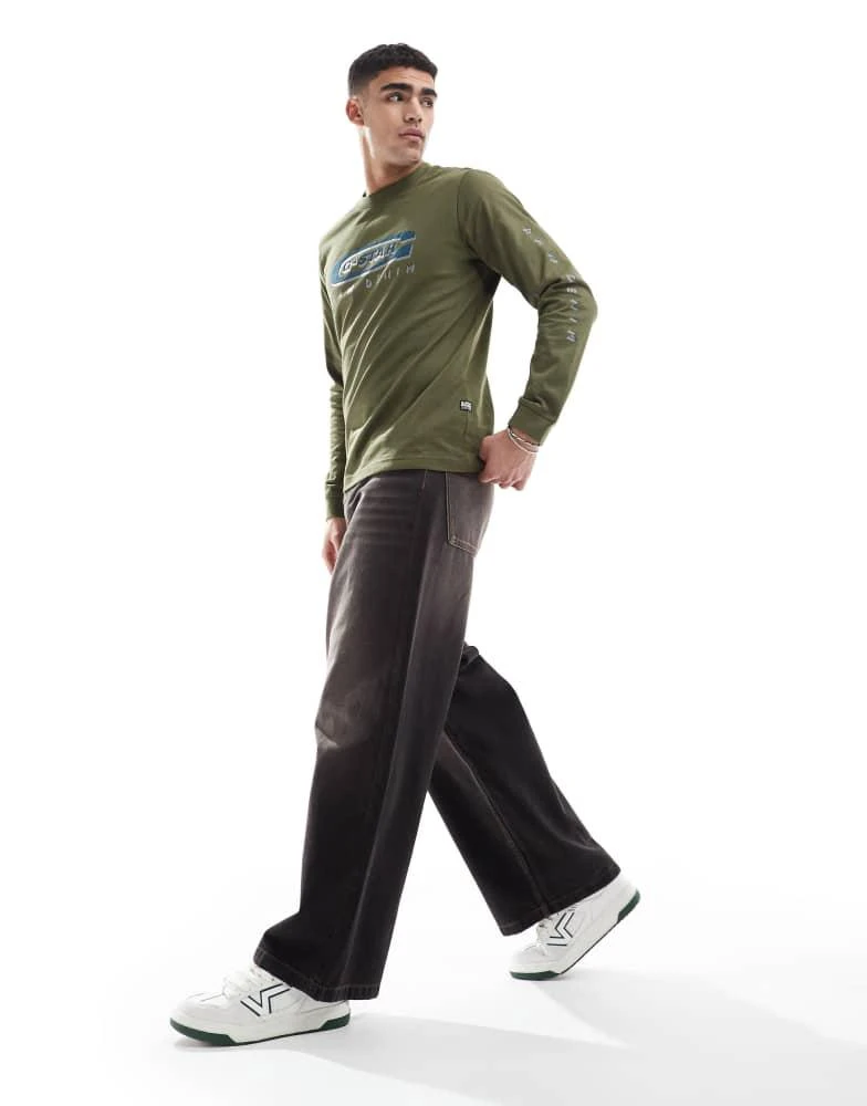 G-Star G-Star long sleeve t-shirt in khaki with old skool logo 4