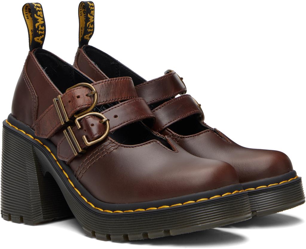 Dr. Martens Brown Eviee Leather Mary Jane Heels - Single Shoes