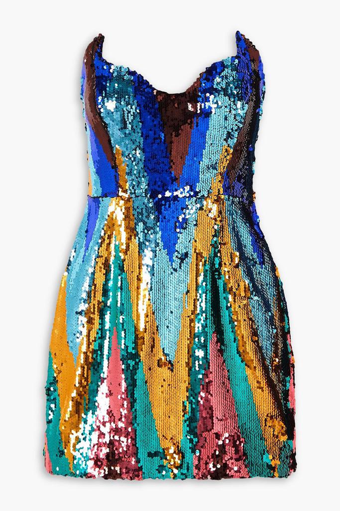 Halpern Strapless sequined tulle mini dress