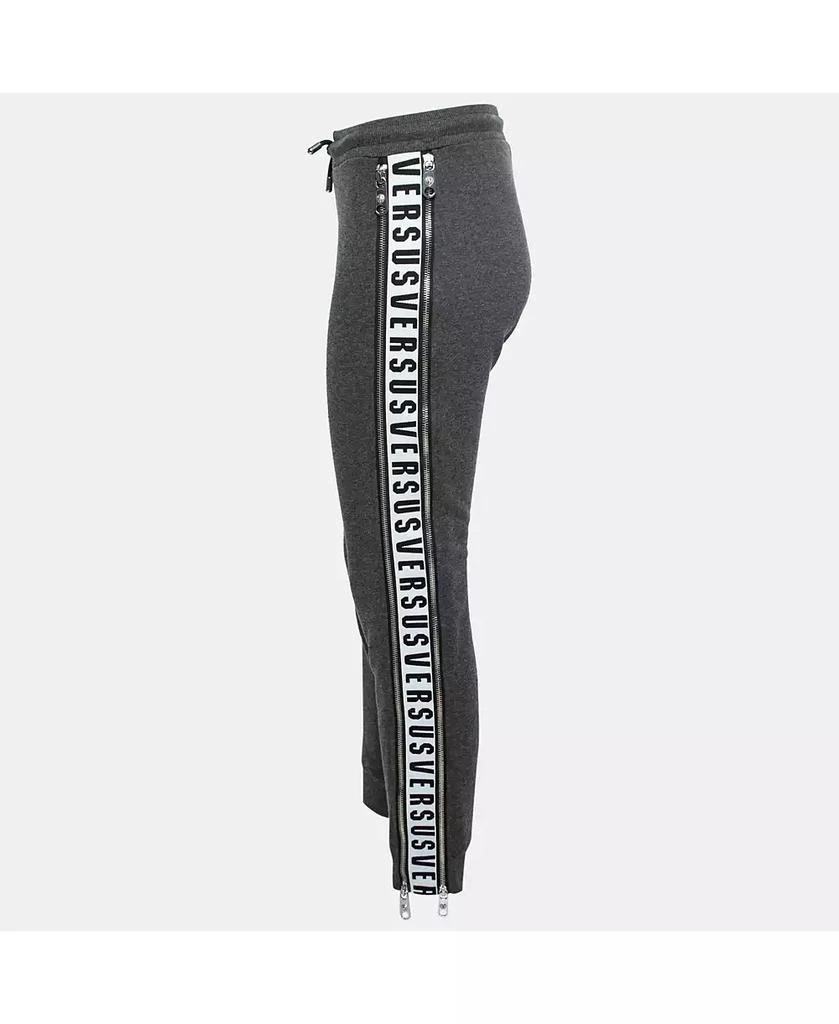 Pre-Owned Versace Women's Pre-Owned Versus Versace Grey Cotton Zip Detail Logo Tape Trimmed Joggers 3