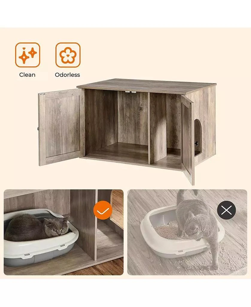 COZITO Litter Box Enclosure Cabinet with Divider, Barn-Style Doors, Hidden Cat Washroom Furniture, Indoor Use 4