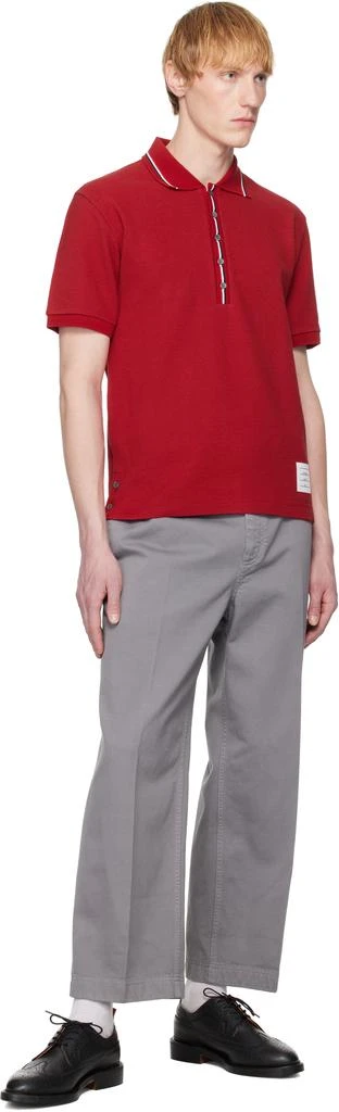 Thom Browne Red RWB Waffle-Knit Polo 4