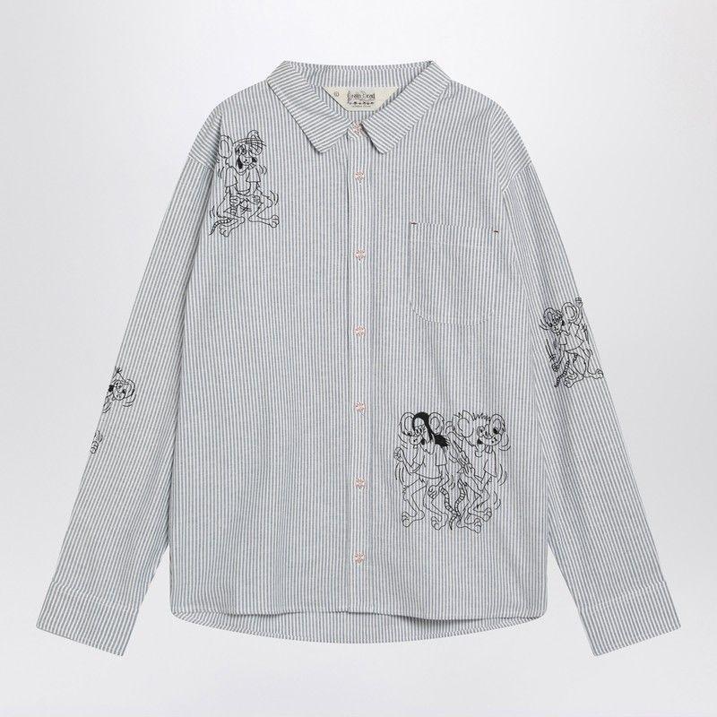 Brain Dead STRIPED SHIRT WITH MOUSE EMBROIDERY