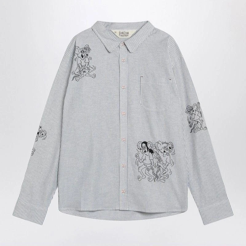 Brain Dead  STRIPED SHIRT WITH MOUSE EMBROIDERY 1