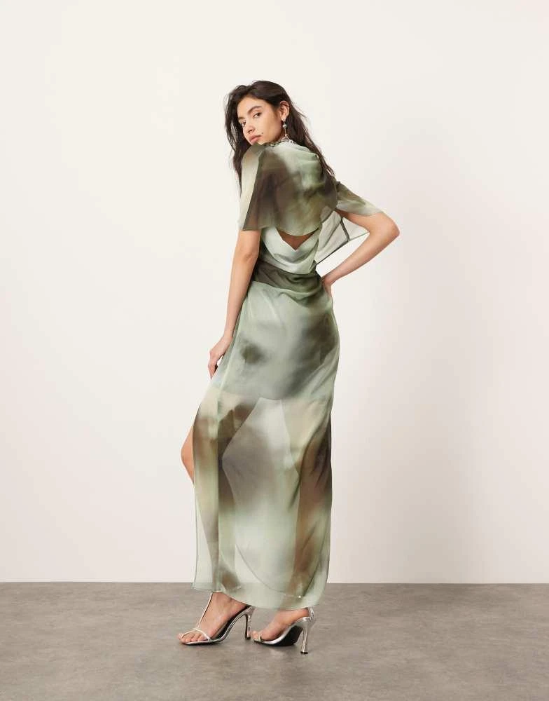 ASOS ASOS EDITION drape neck midi dress in green shadow print 2