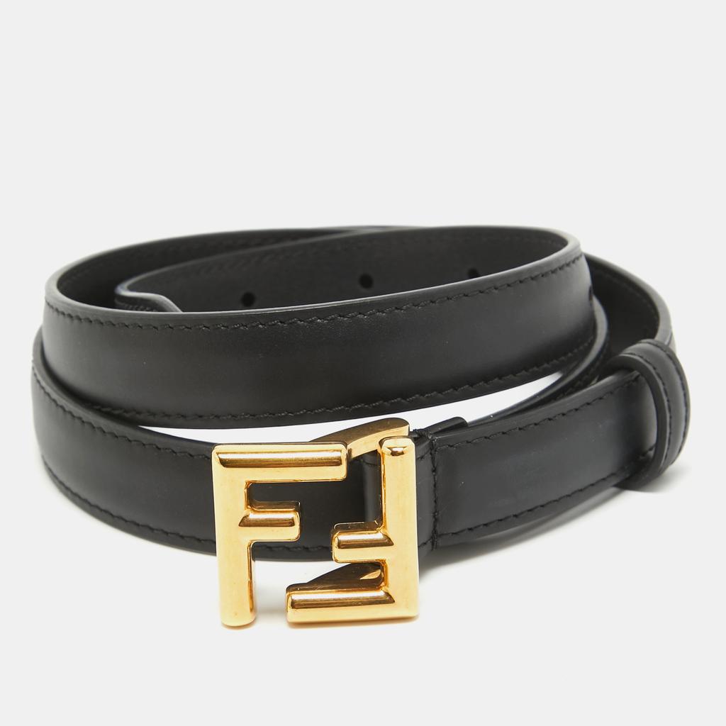 Fendi Fendi Black Leather Skinny FF Buckle Belt 80CM
