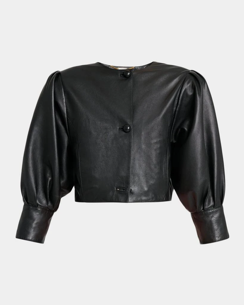 Chloé Leather Puff-Sleeve Crop Jacket