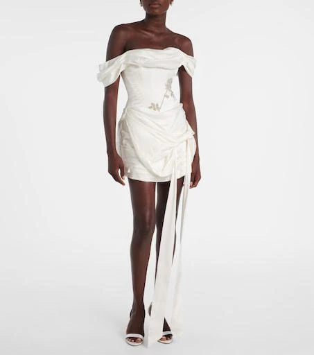 Clio Peppiatt Paloma Embellished Draped Mini Dress - Neutrals