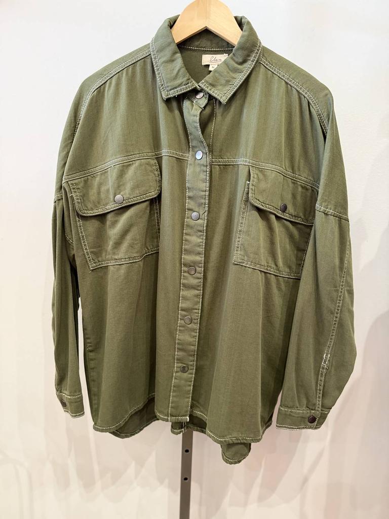 Elan Elan - Women's Button Up Contrast Stick Shacket