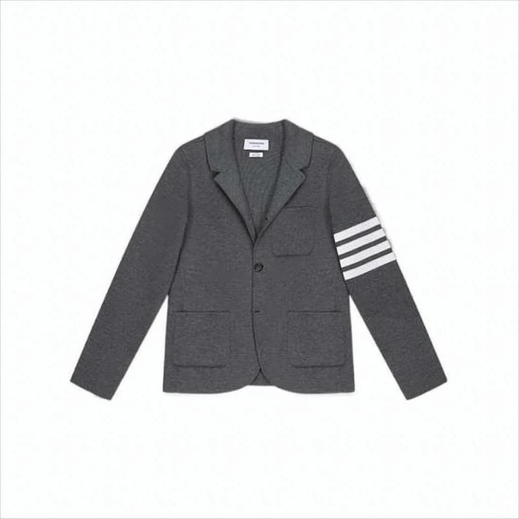 Thom Browne Medium Grey Wool Blend Suit Jacket with Striped Sleeve Detail