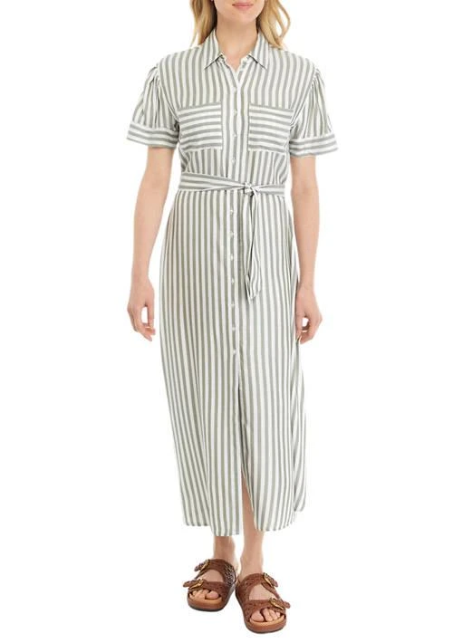 Tahari Tahari Womens Stripe Tie Waist Shirtdress 1