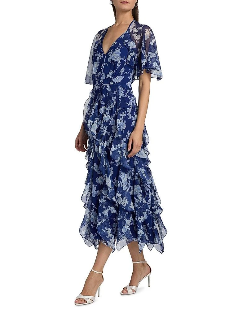 Carolina Herrera Cabana Floral Silk Ruffled Cape Midi-Dress 4