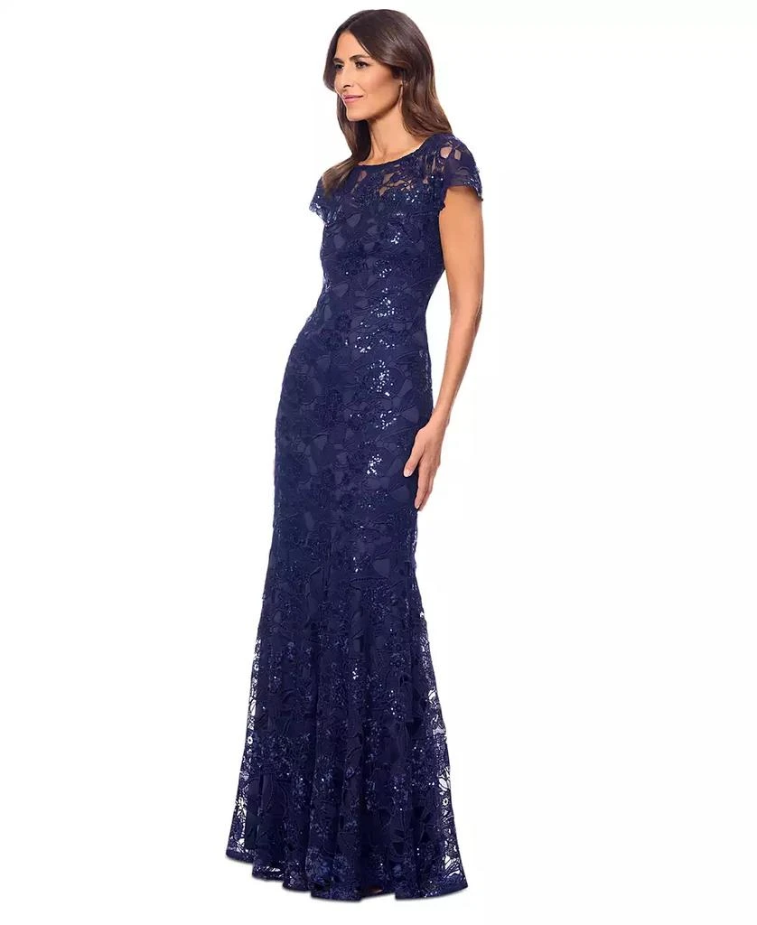 XSCAPE Women's Sequined Lace Cap-Sleeve Gown 2