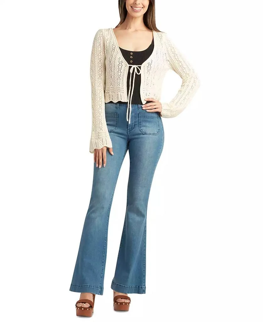 BCX Juniors' Bell-Sleeve Crocheted Tie-Front Cardigan 3