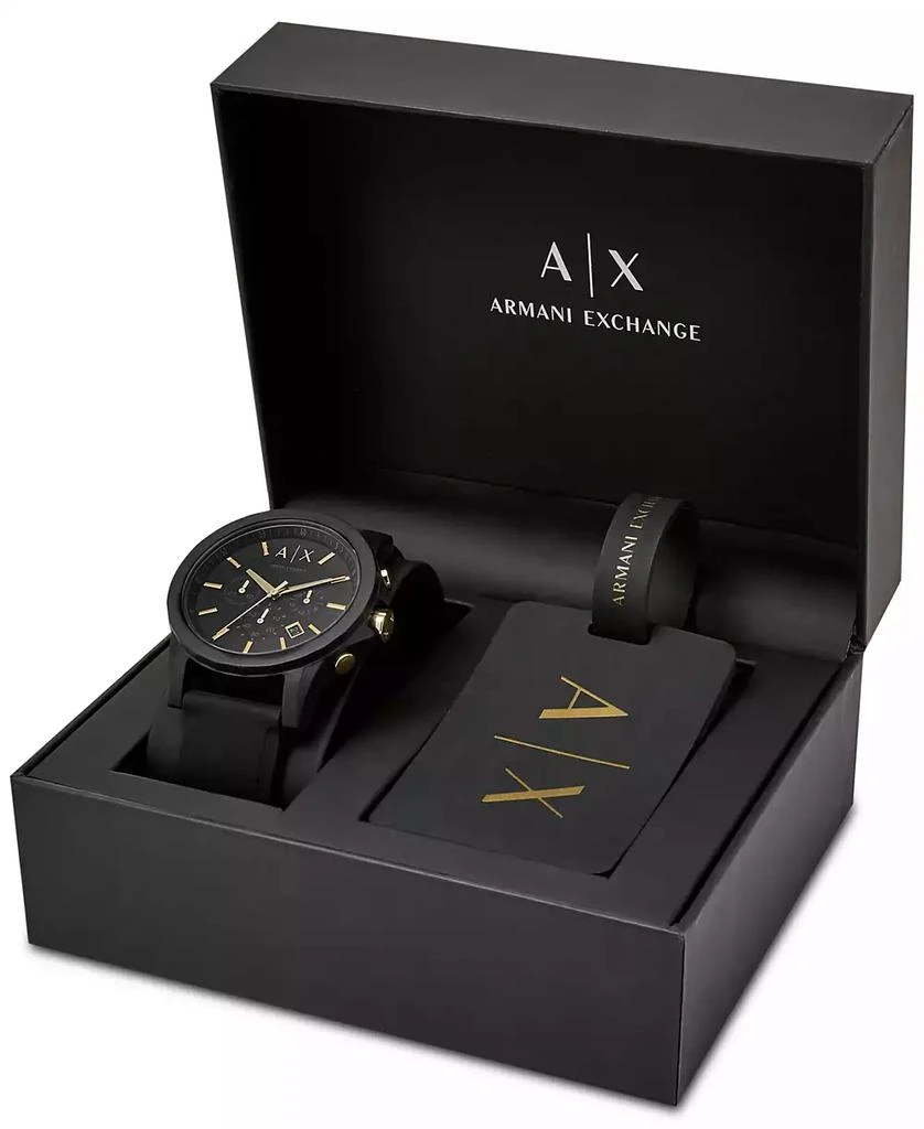 Armani Exchange Men's Chronograph  Black Silicone Strap Watch 45mm Gift Set 3