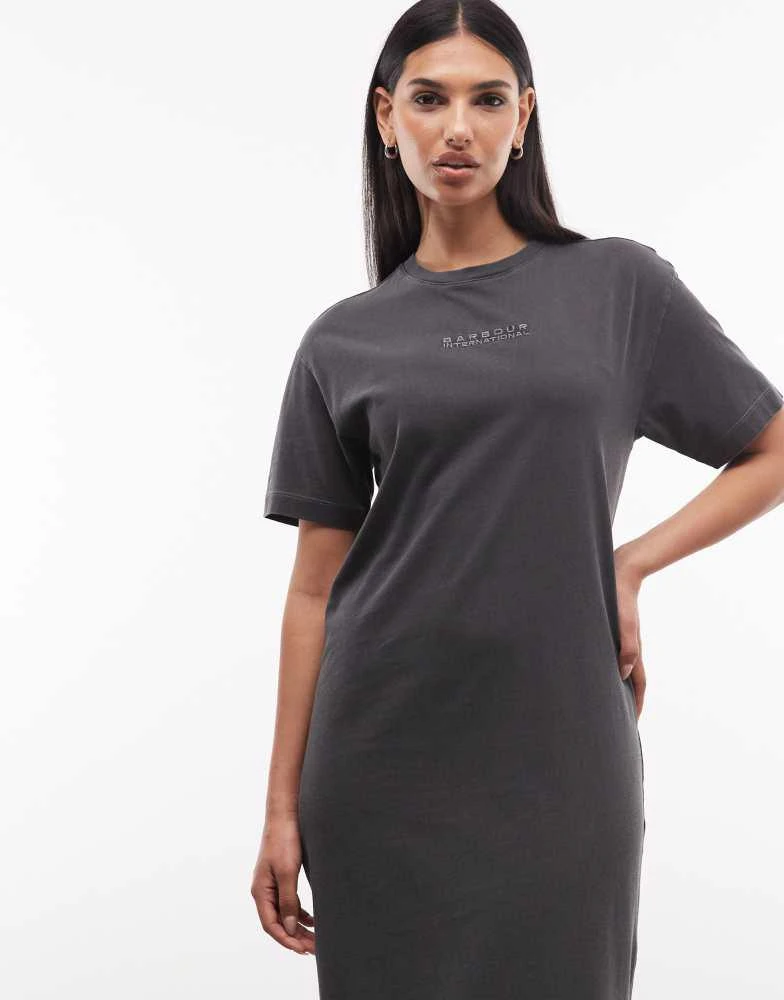 Barbour Barbour International Lyra relaxed logo midi t-shirt dress in washed black 2