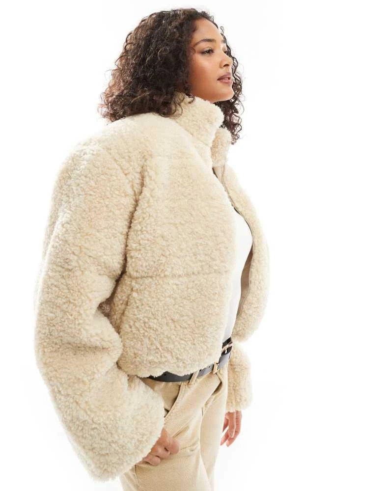 VERO MODA Vero Moda short panelled teddy jacket in oatmeal 1