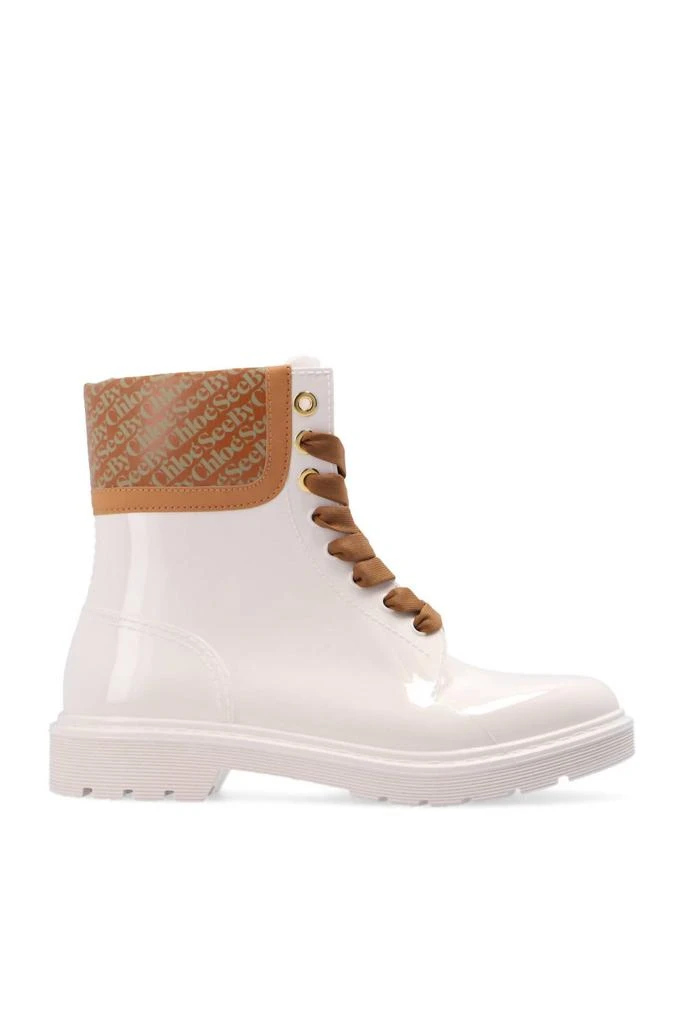 See by Chloé Florrie Lace Up Weather Ankle Rubber Boots in Chalk White 2