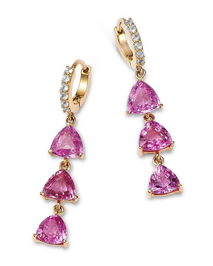 Moon & Meadow 14K Yellow Gold Trillion Pink Sapphire, Pink Tourmaline & White Topaz Drop Earrings