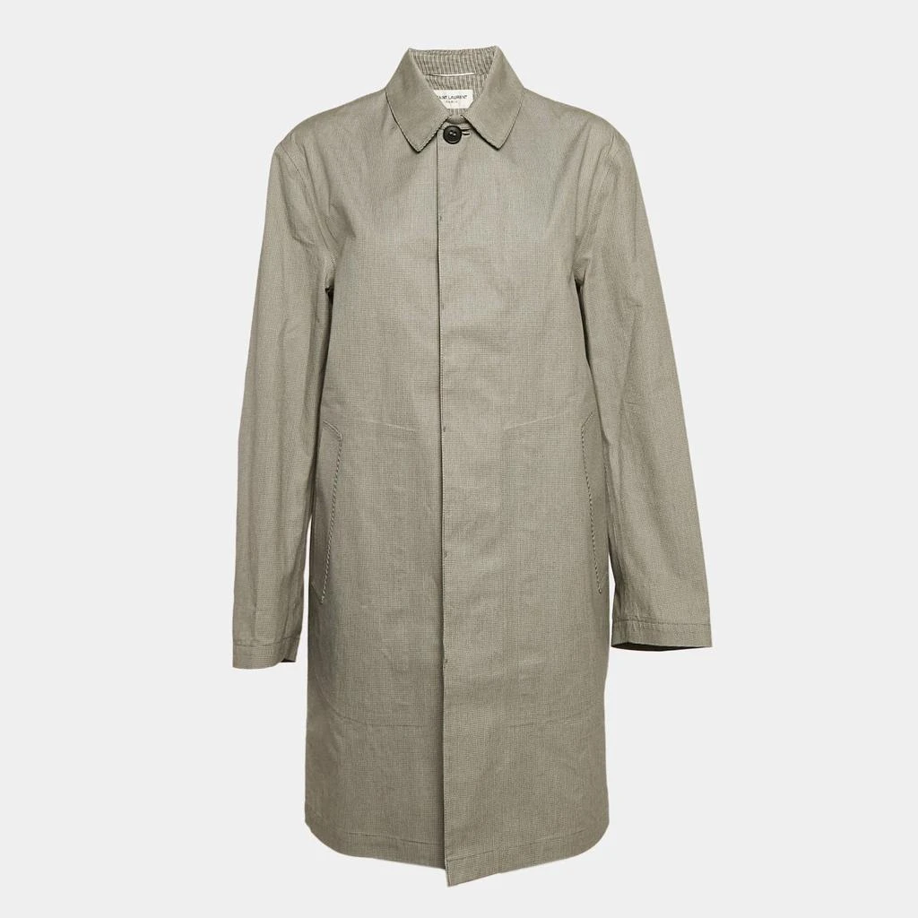 Yves Saint Laurent Saint Laurent Grey Micro Houndstooth Cotton Mid-Length Coat XL 1