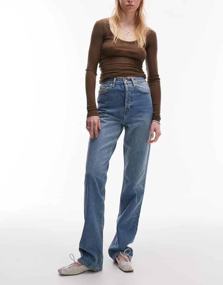 Topshop Topshop Tall Kort high rise straight jean in mid blue 1