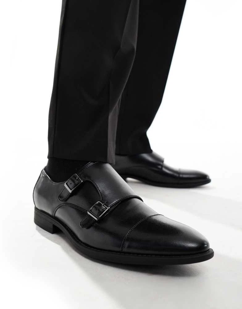 ASOS ASOS DESIGN monk shoes in black faux leather with emboss panel 5