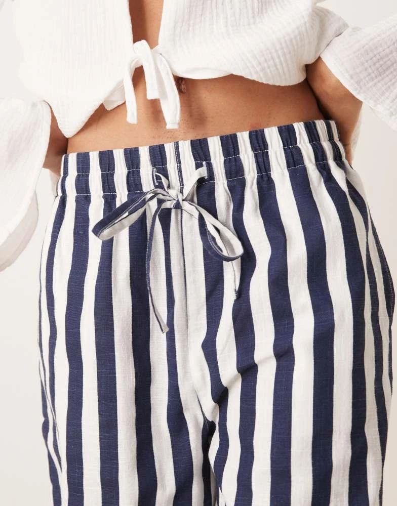 ASOS ASOS DESIGN Tall linen look pull on trouser in navy stripe 5