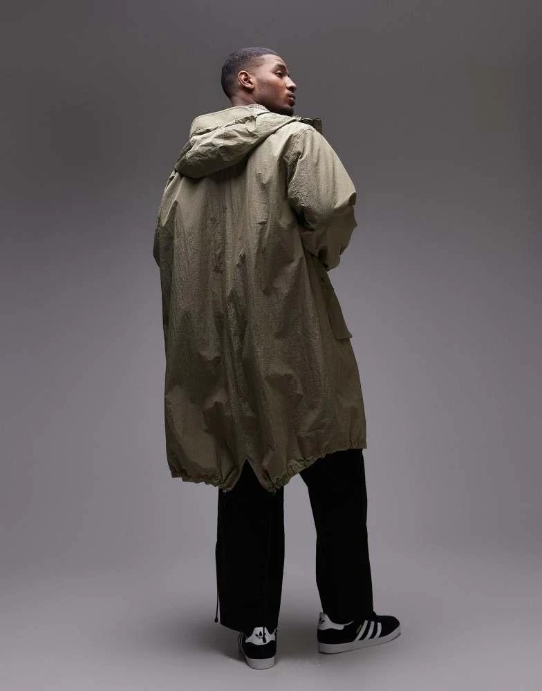 Topman Topman lightweight ripstop parka jacket in khaki 4