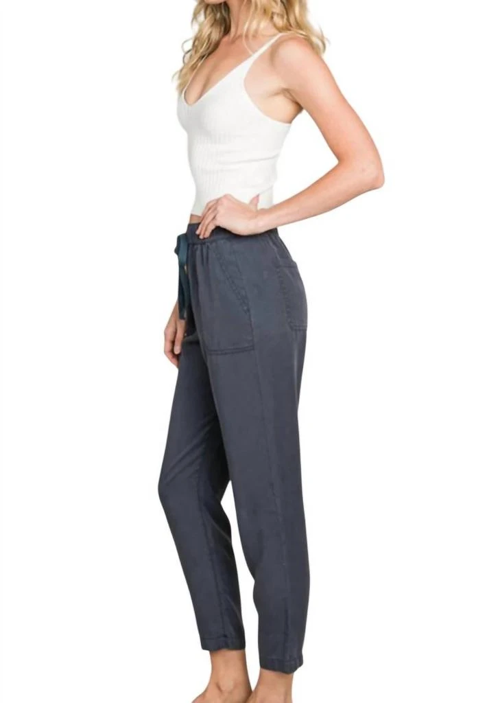 be cool Tencel Drawstring Pocket Pant In Charcoal Blue 2