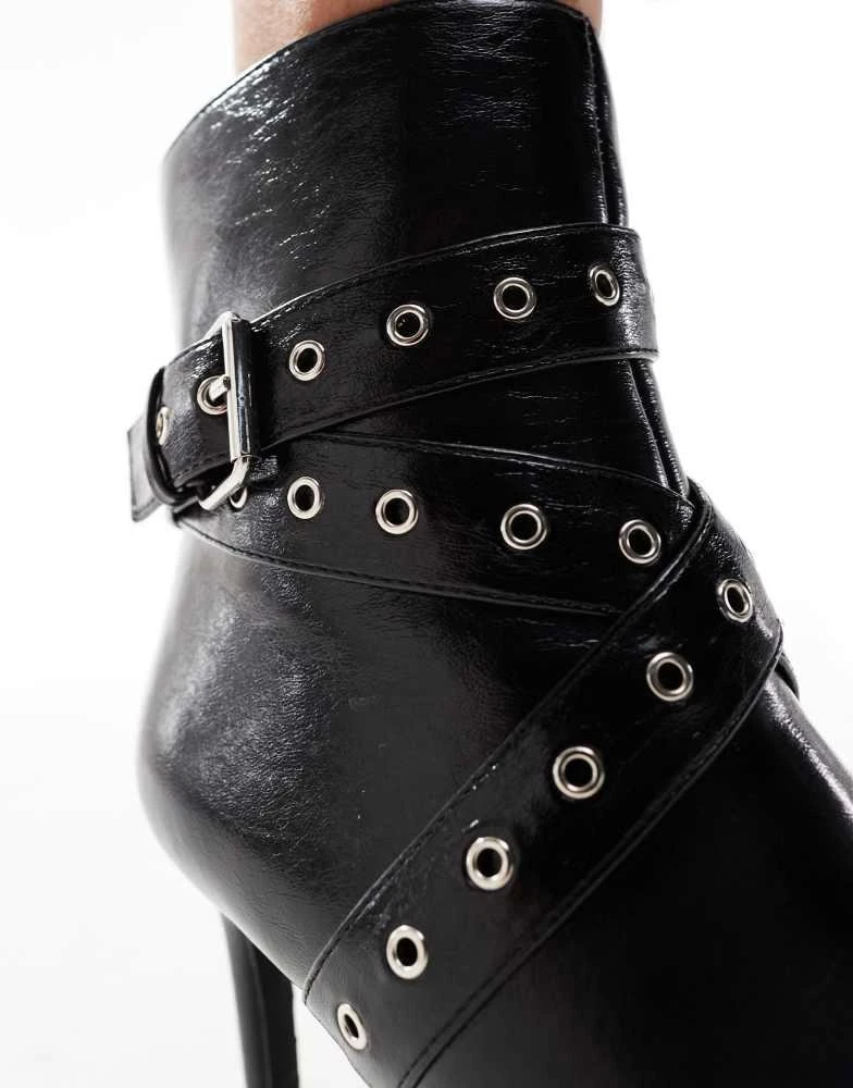 New Look New Look studded strap heeled ankle boot in black 4