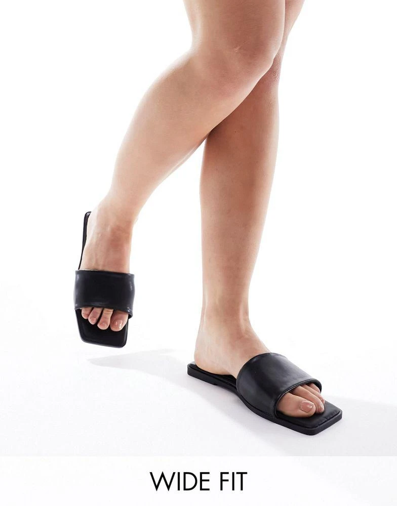 ASOS ASOS DESIGN Wide Fit Fig square toe flat sandals in black 1
