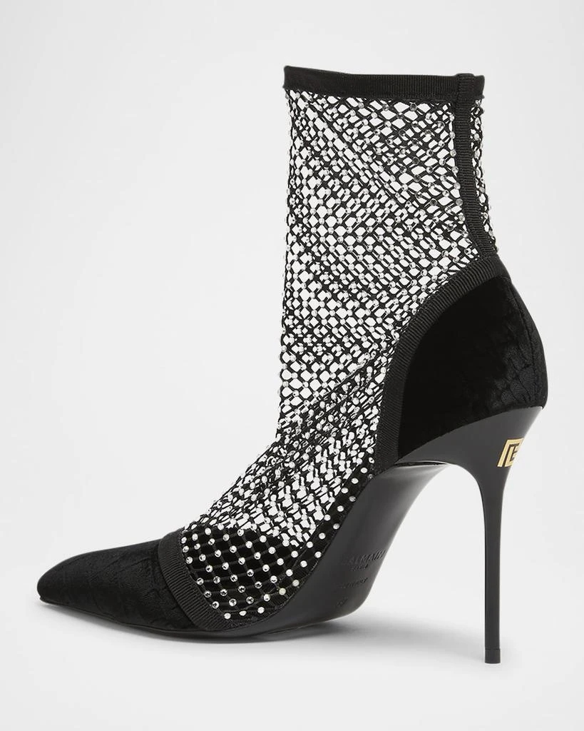 Balmain Velvet Strass Mesh Ankle Boots 4