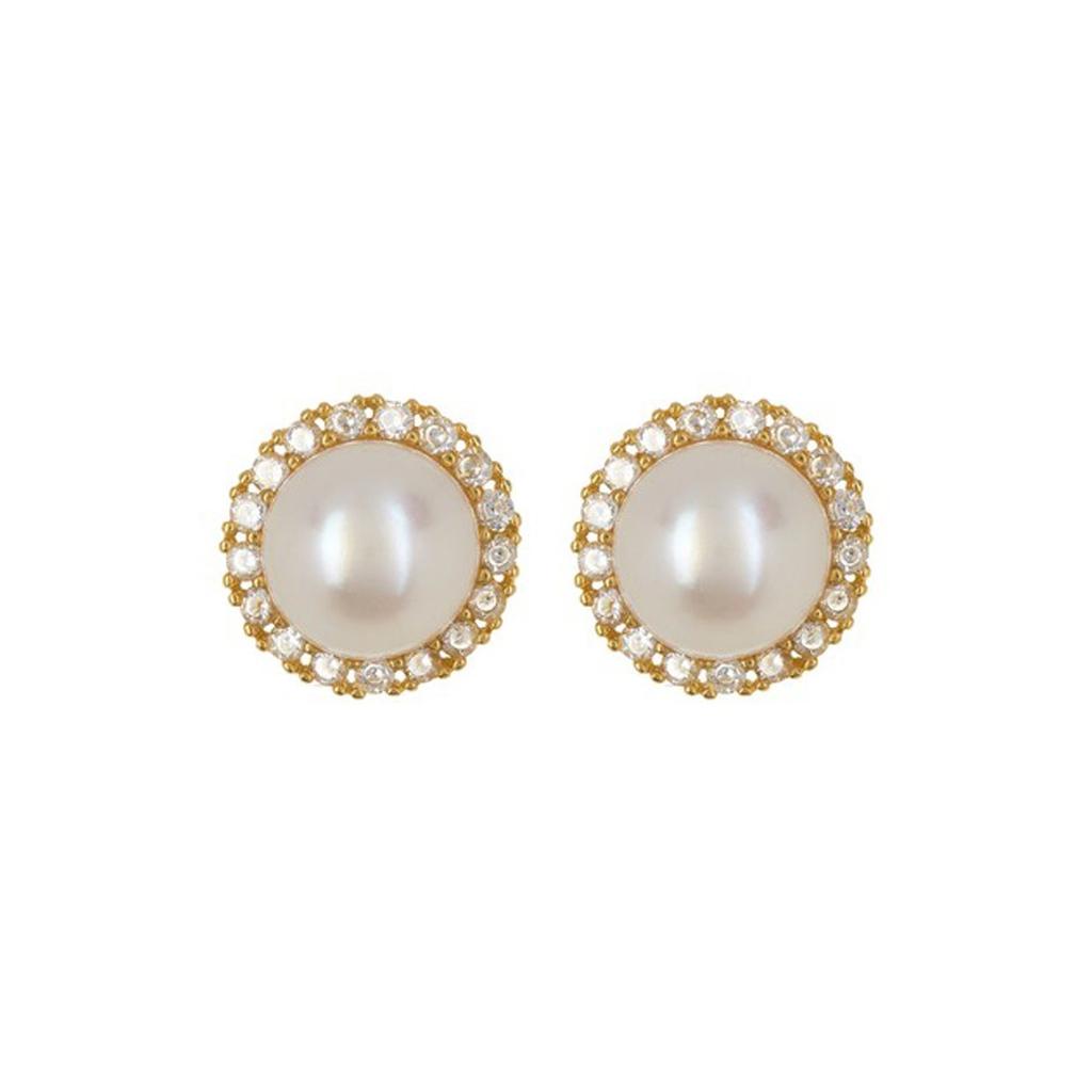 Adornia Adornia Freshwater Pearl Halo Earrings gold