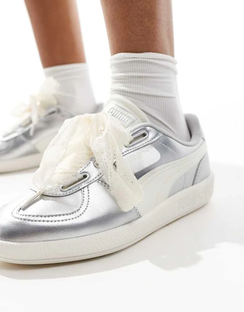 Puma Puma Palermo trainers with ribbon laces in metallic silver 5