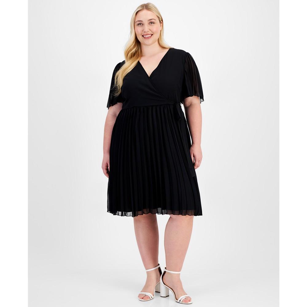 City Studios Trendy Plus Size Pleated Chiffon Midi Dress