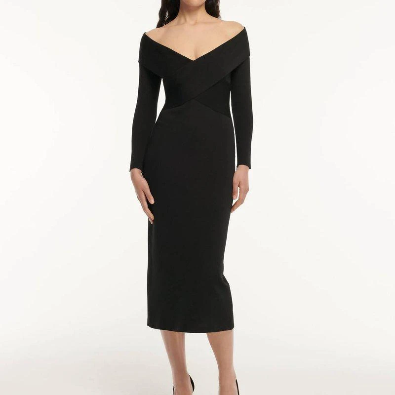 ROLAND MOURET Long Sleeve Flat Knit Midi Dress 1