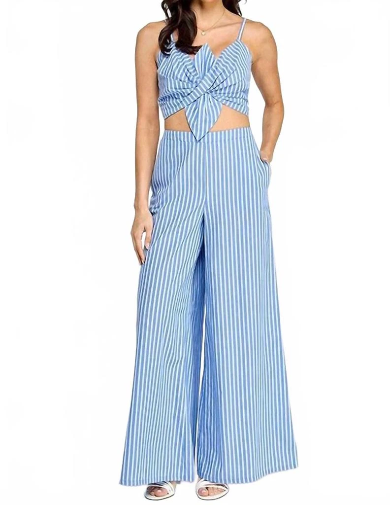 Milk
Honey Striped Down Set In Blue/white