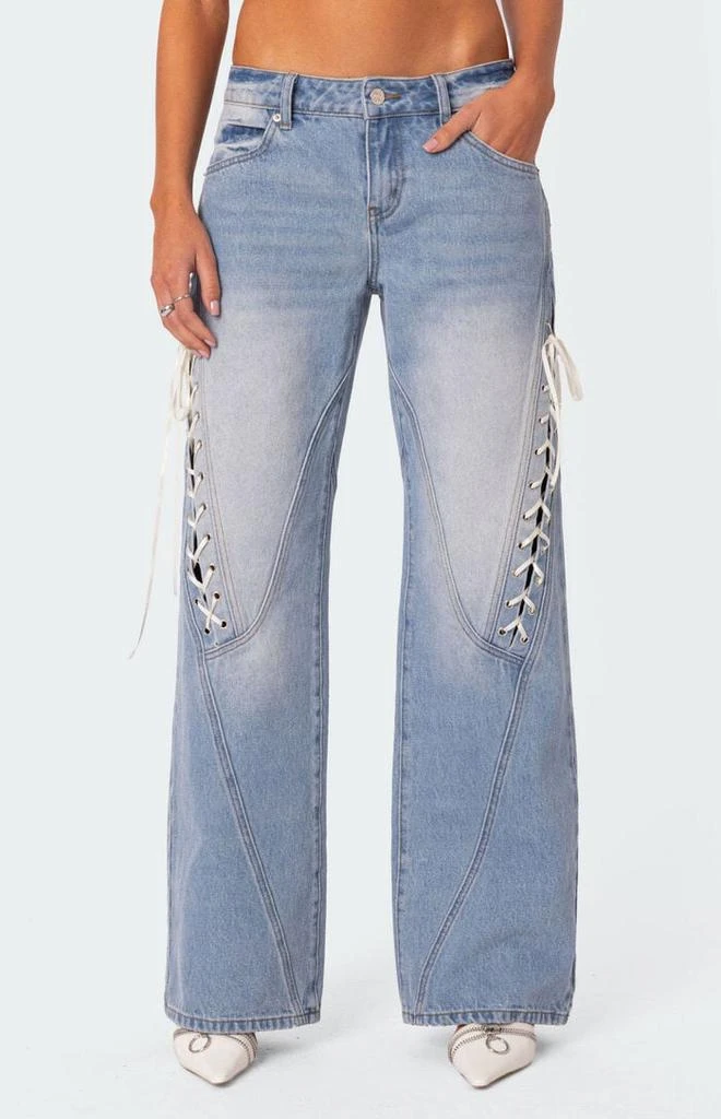 Edikted Low Rise Bow Ribbon Lace Up Jeans 1